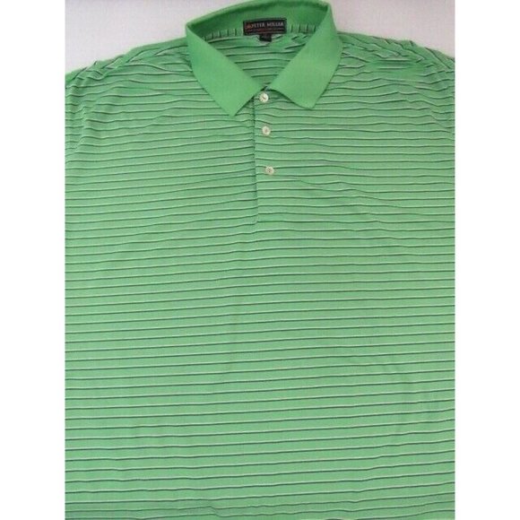 Peter Millar Summer Comfort Green White Strip Polo Golf Brae Burn Logo Size XL/T - Picture 5 of 6